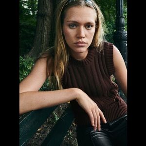 NWT ZARA Brown Ribbed Knit Vest